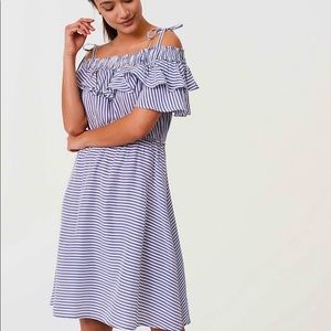 LOFT Striped Off the Shoulder Ruffle Dress